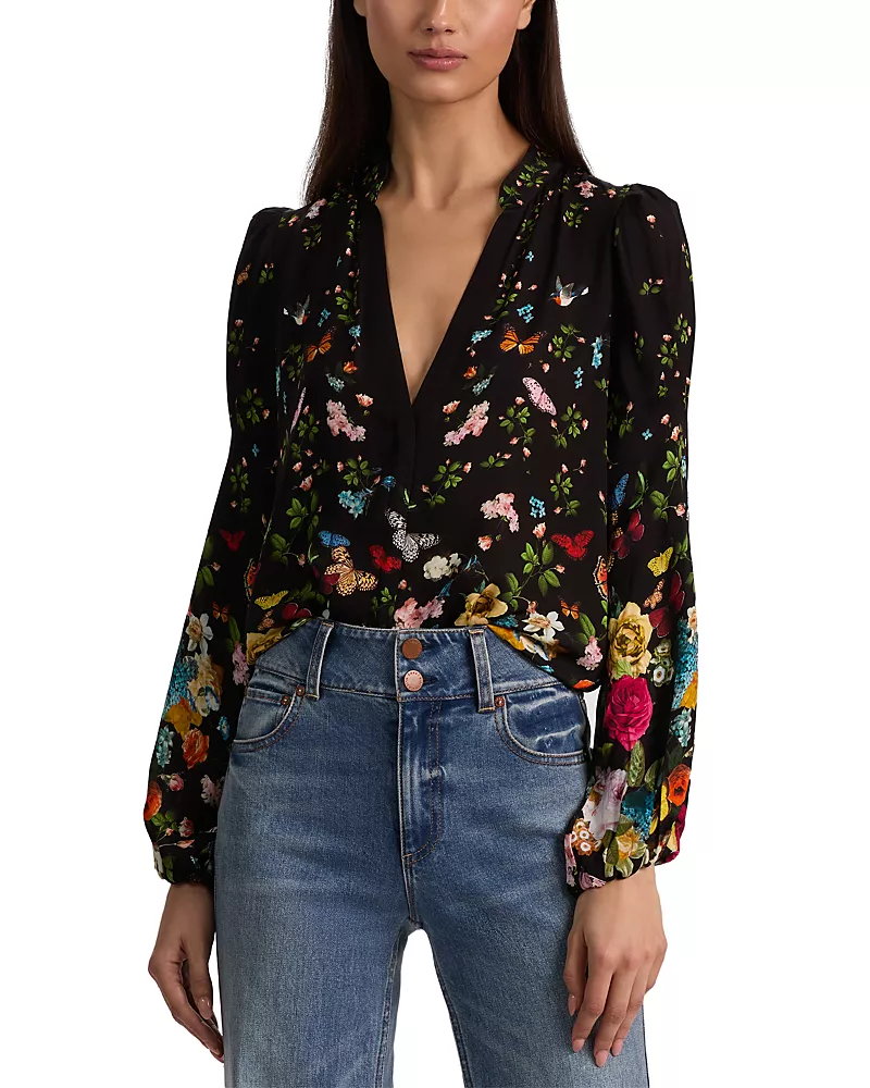 Alice and Olivia Helen Blouson Sleeve Blouse