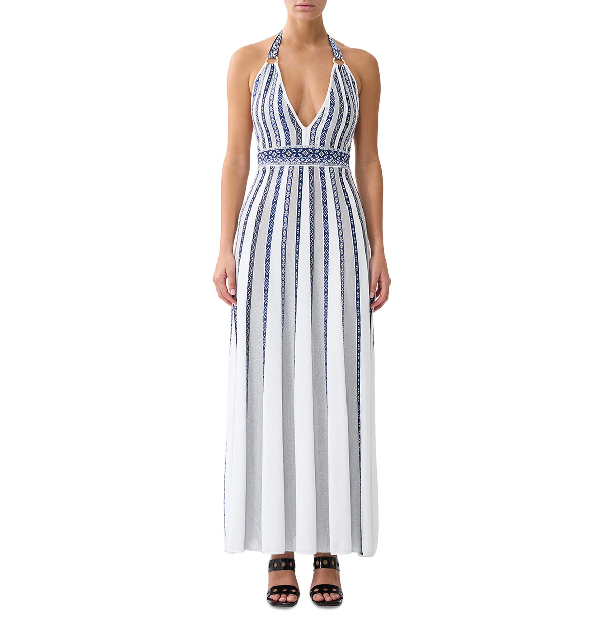 Camilla Halter Neck Knit Maxi Dress in A Tiled Wonderland