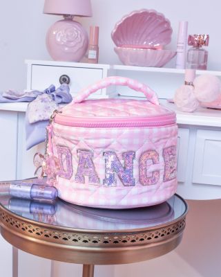 Girls' Dance Checkered Quilted Round Train Case With Bow Charm - Ages 6-14