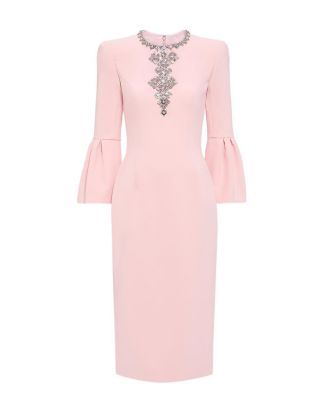 Margoni Bell-Sleeve Embellished Midi Dress