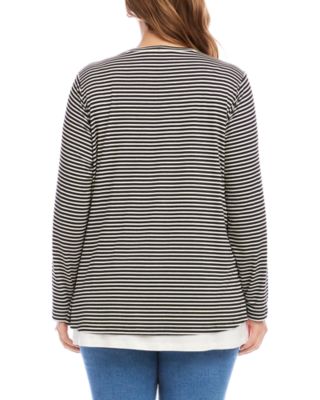 Plus Size Stripe Double Layer Side-Slit Top