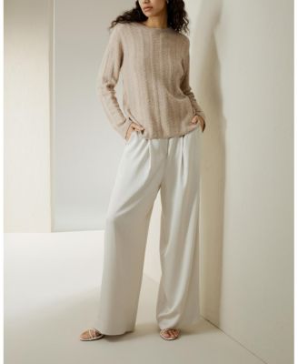  Semi Sheer Cable Knit Cashmere Sweater