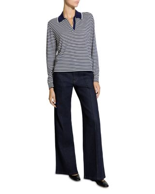 Merino Wool Striped Polo Pullover Sweater