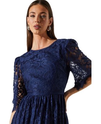 Lace Short Sleeve Midi Dress