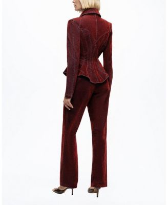 Velvet Corset-Seamed Peplum Jacket