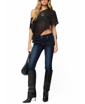 Loma Asymmetric Off Shoulder Knit Poncho