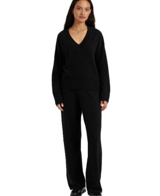  Women's V Neck Wool Cashmere Slouchy Lightweight Sweater