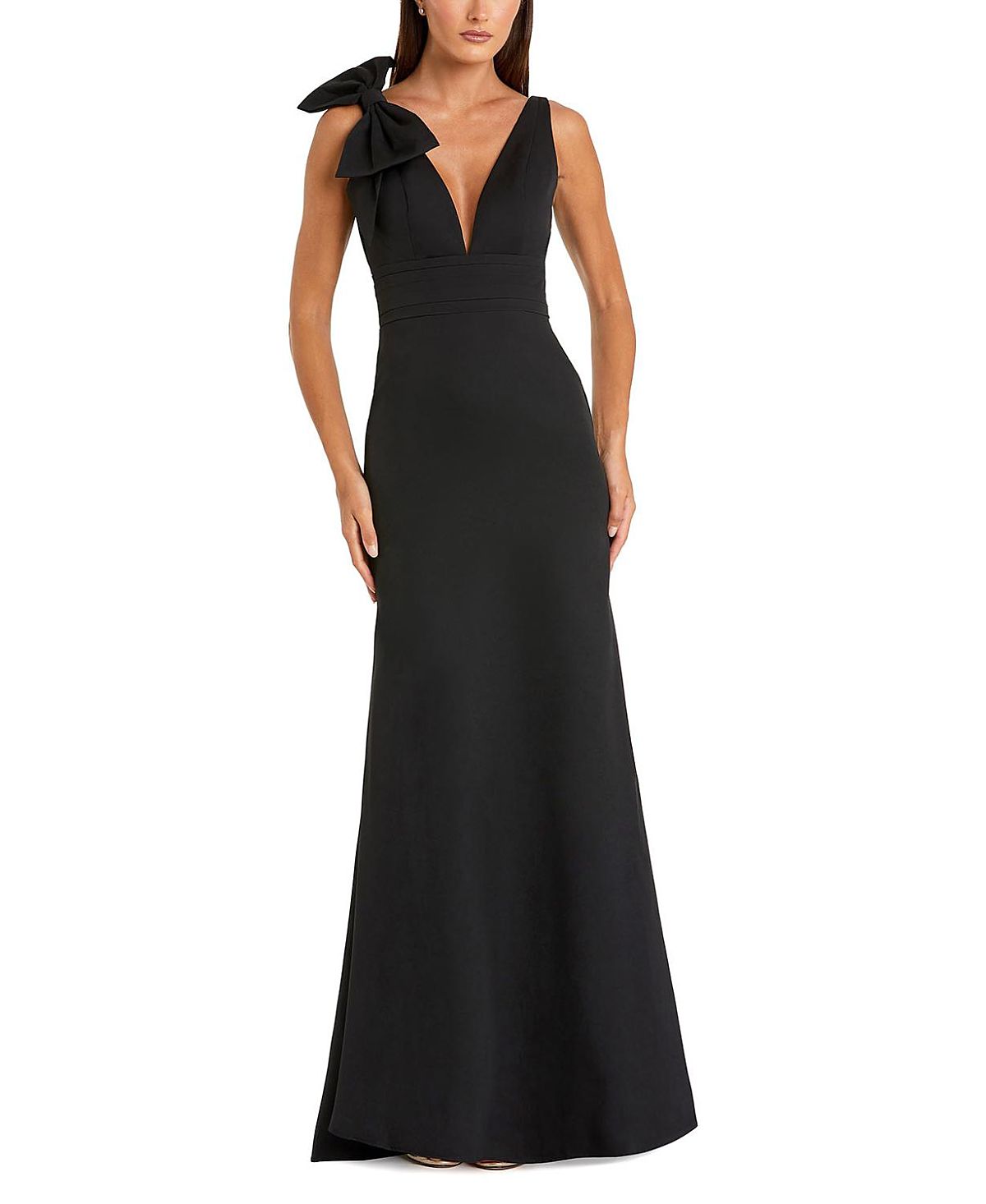 Mac Duggal Petite Sleeveless V Neck Bow Detail Mermaid Gown