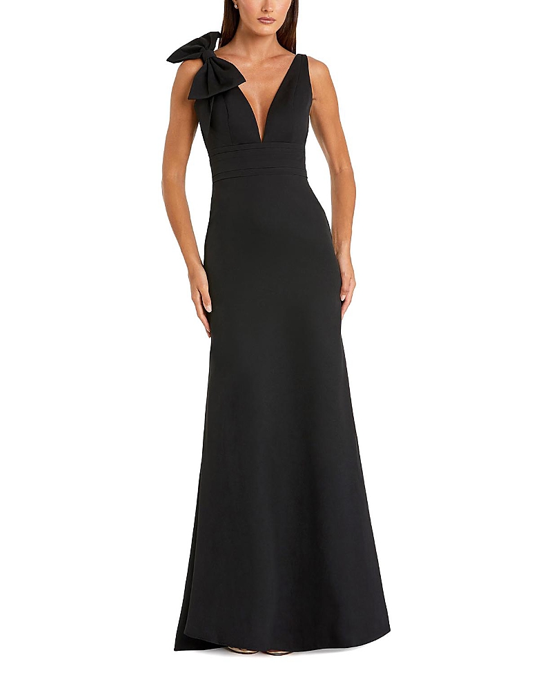 Mac Duggal Petite Sleeveless V Neck Bow Detail Mermaid Gown