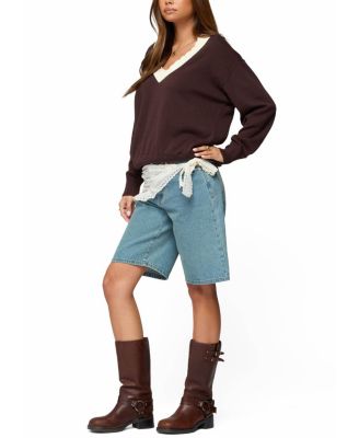  Marie Contrast Lacey V Neck Sweater