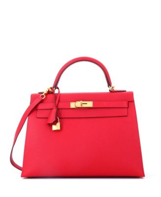 Kelly 32 Handbag Red Epsom with Gold Hardware