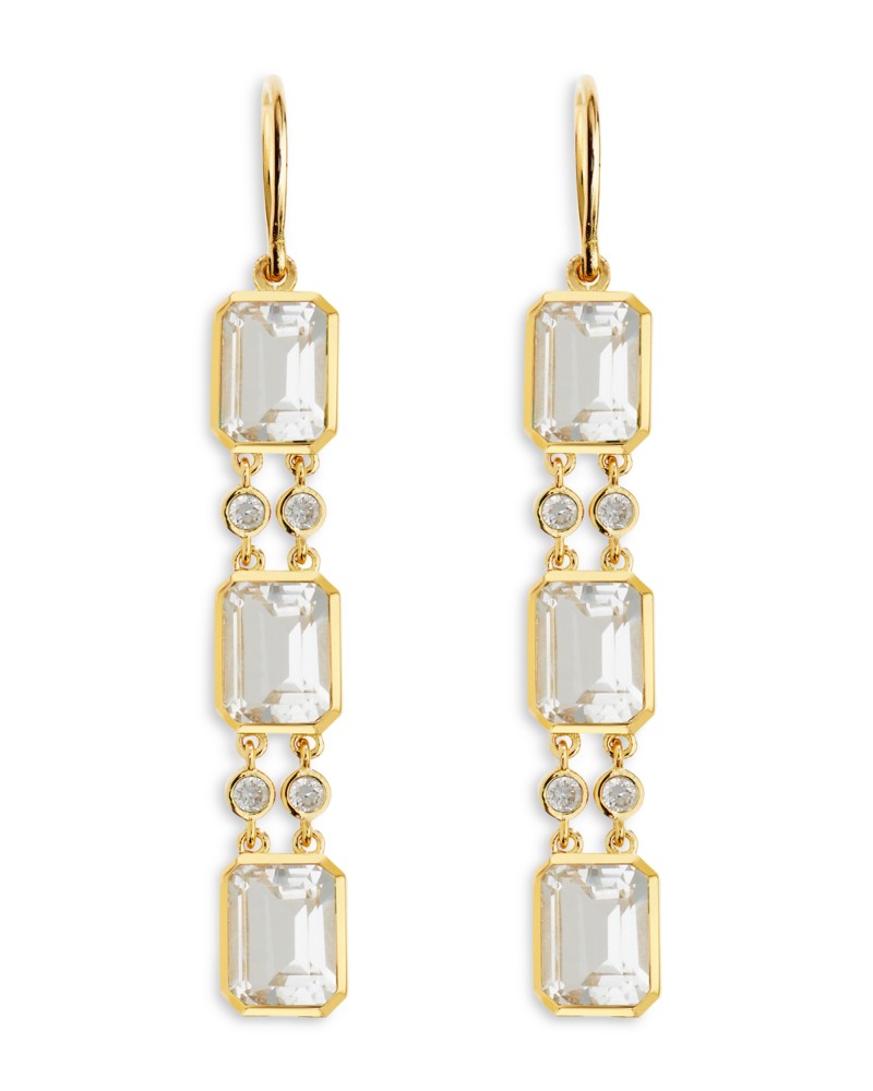 Ileana Makri 18K Yellow Gold Fine Crown White Topaz & Diamond Drop Earrings