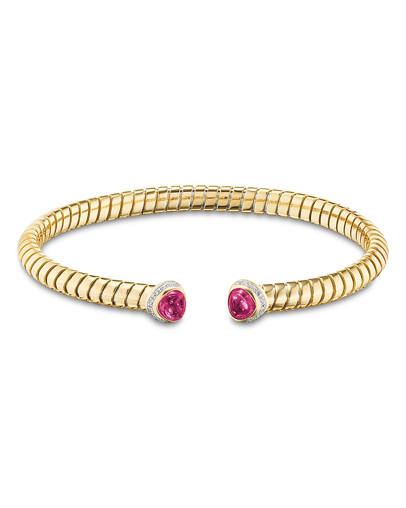 Marina B 18K Yellow Gold Trisolina Ruby & Diamond Torque Bangle Bracelet