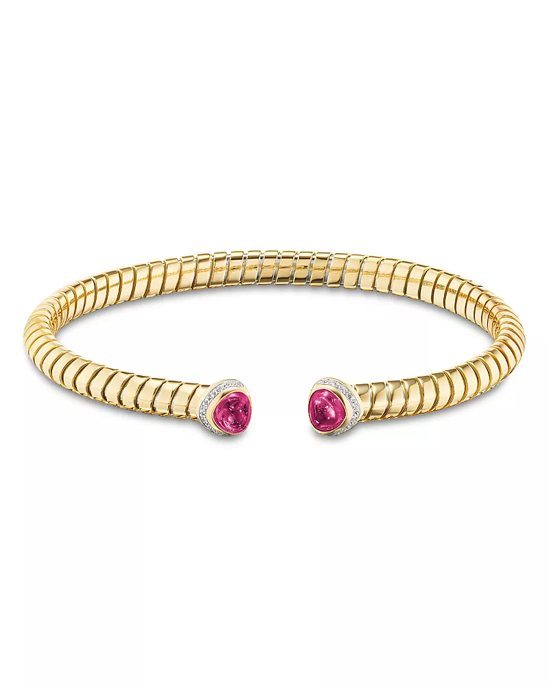 Marina B 18K Yellow Gold Trisolina Ruby & Diamond Torque Bangle Bracelet
