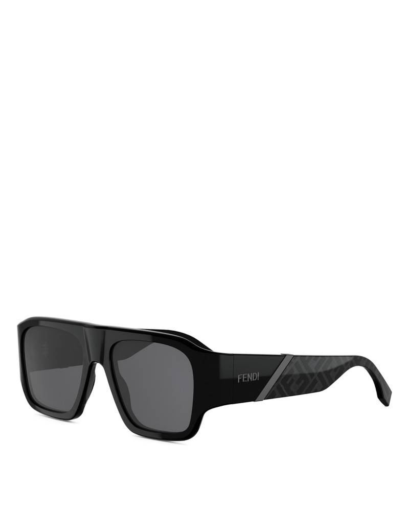 Fendi Diagonal Square Sunglasses, 54mm in Shiny Black/Smoke Lens