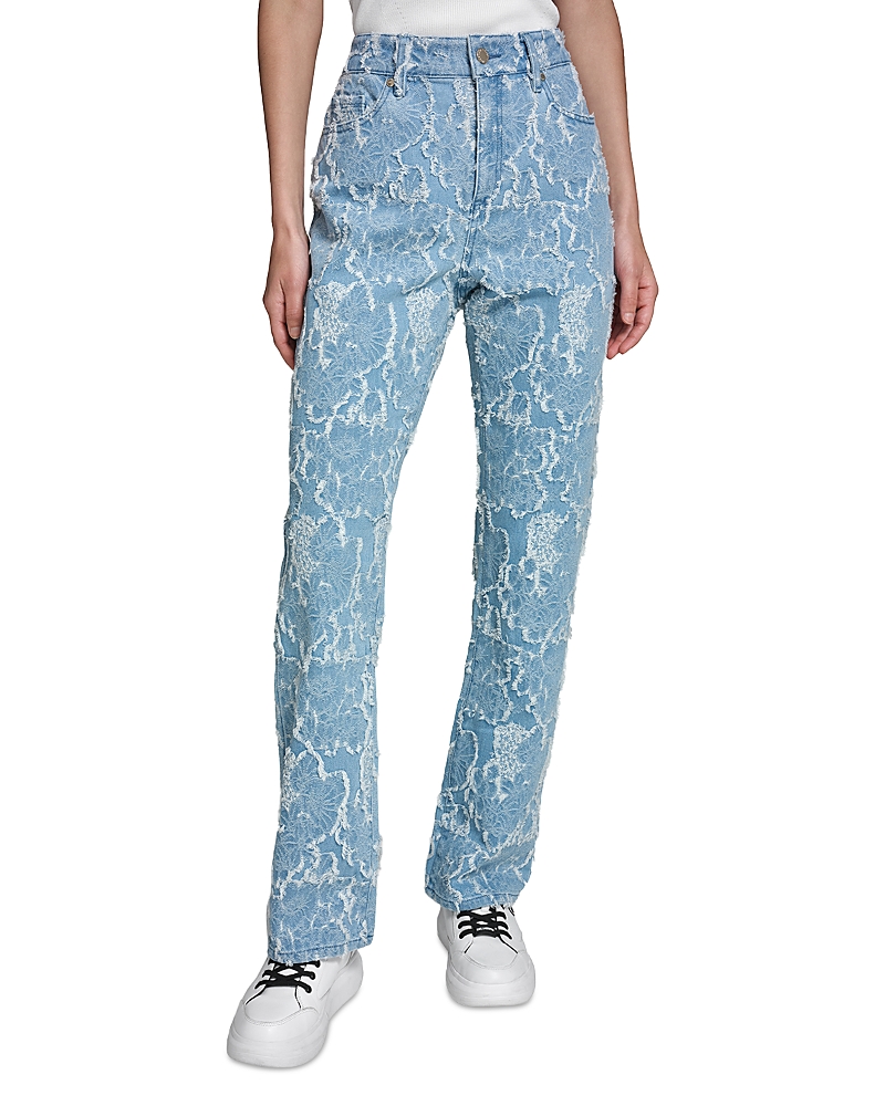 Karl Lagerfeld Paris High Rise Straight Jeans in Sky Blue