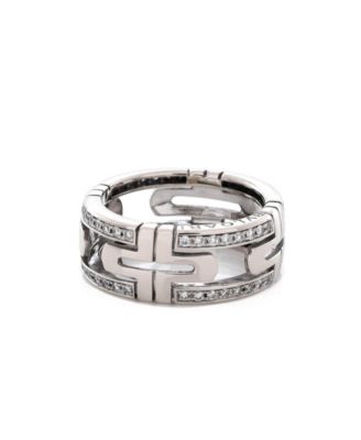  8mm Parentesi Band Ring 18K White Gold and Diamonds