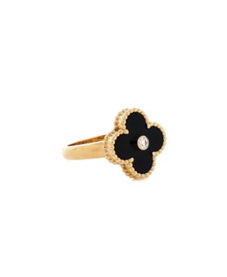  Vintage Alhambra Ring 18K Gold with Onyx and Diamond