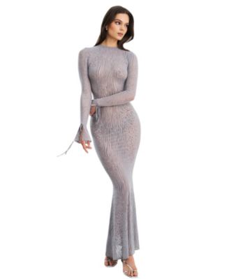 Waylynn Burnout Velvet Detail Animal Print Mesh Backless Maxi Dress