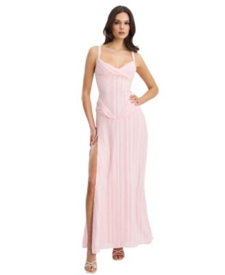 Mallory Stripe Jacquard High Slit Gown