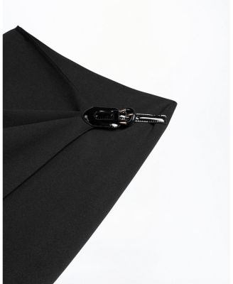 Ring-Buckle Asymmetric Wrap Maxi Skirt