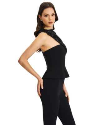  Quinette Peplum Top with Beaded Asymmetrical Cape