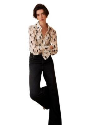  Women's Horse Print Sheer Blouse