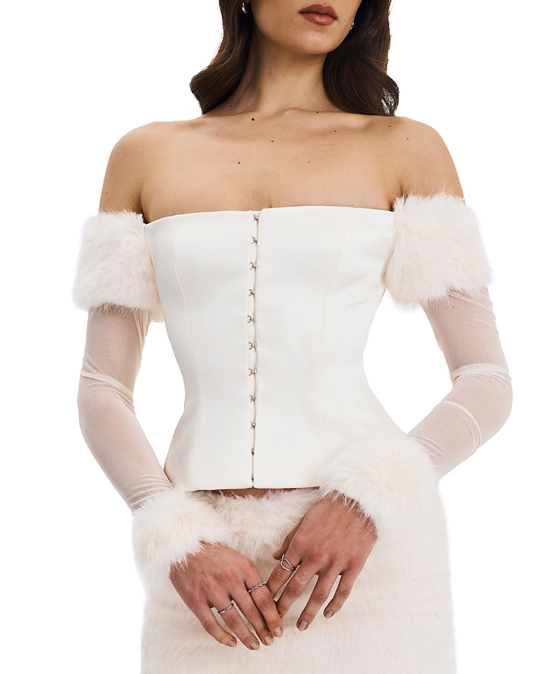 Miss Circle Nola Off Shoulder Faux Fur Trimmed Top
