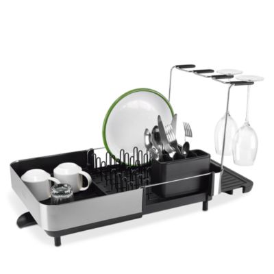 Extend Steel Plus Expandable Dish Rack with Wine Glass Holder - Black