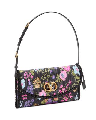 DeVain VLogo Moir&eacute; Papier Floral Fabric Small Shoulder Bag