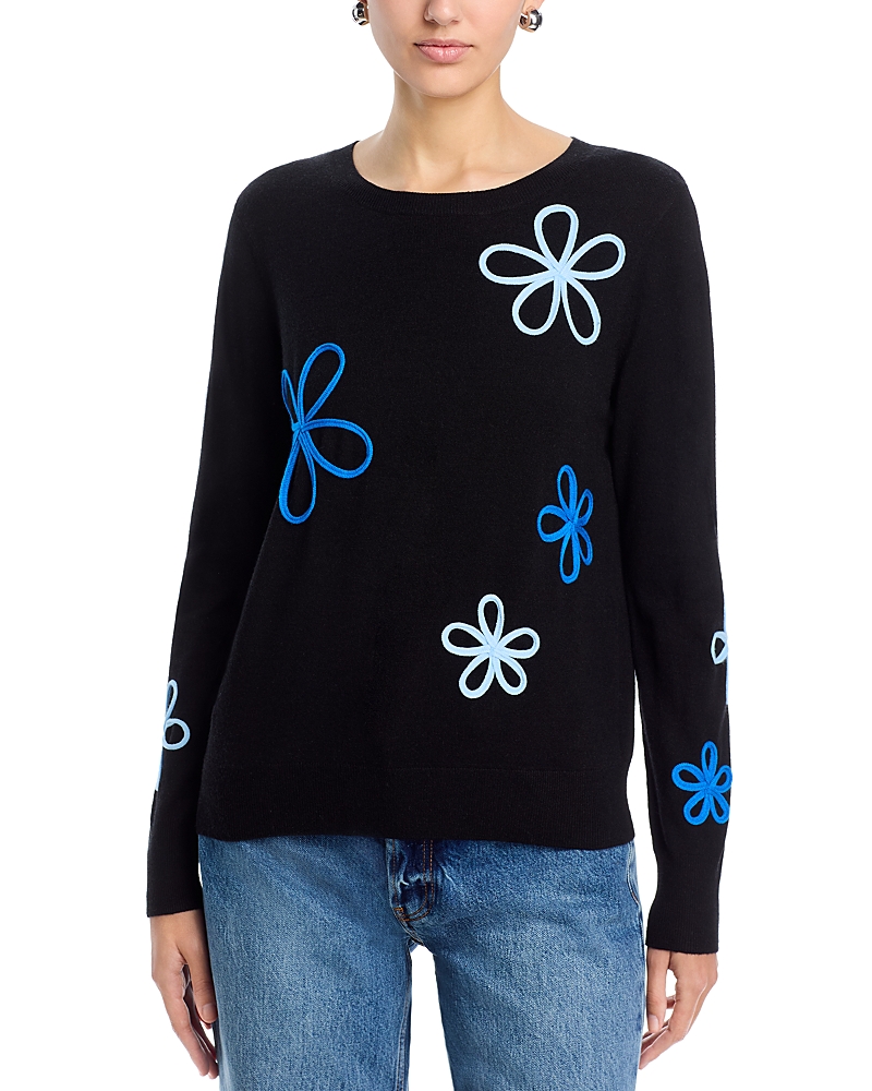 T Tahari Crewneck Floral Applique Pullover Sweater