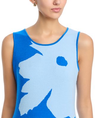 Two Tone Jacquard Graphic Floral Sweater Dress