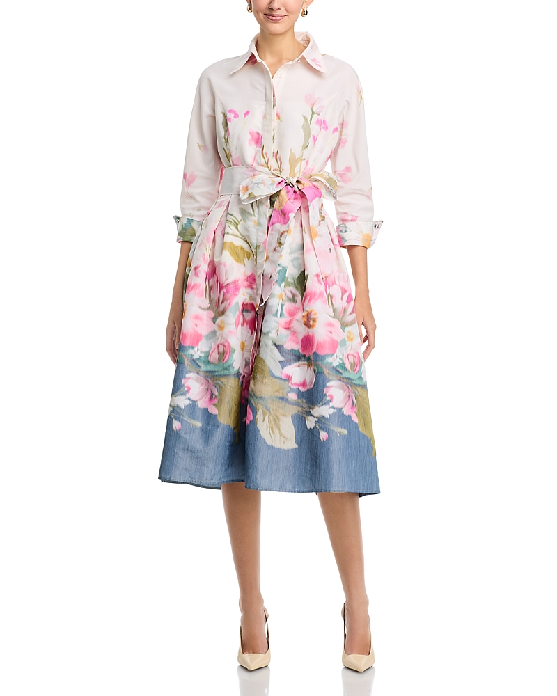 Teri Jon by Rickie Freeman Taffeta Digital Floral Shirtdress