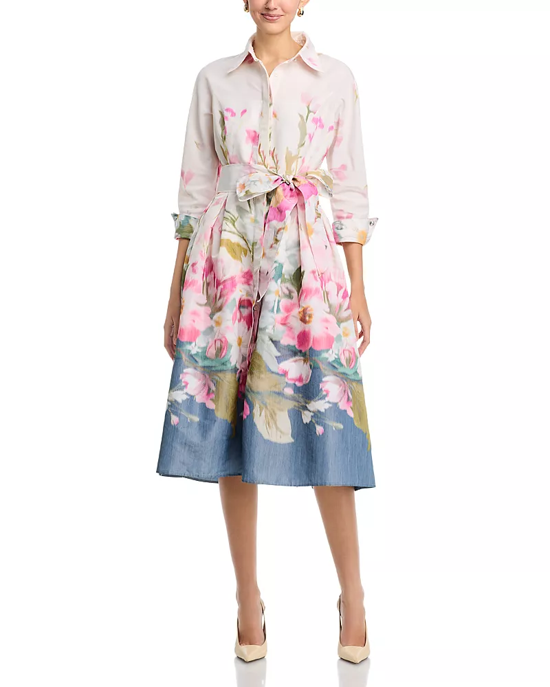 Teri Jon by Rickie Freeman Taffeta Digital Floral Shirtdress