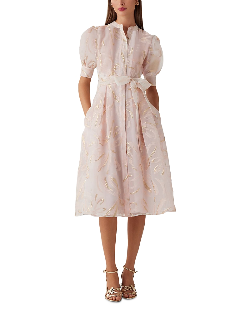Teri Jon by Rickie Freeman Metallic Organza Mandarin Collar Dress