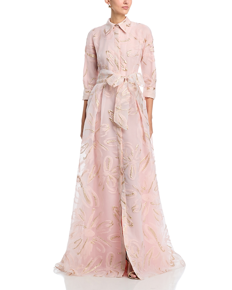Teri Jon by Rickie Freeman Metallic Organza Shirt Gown