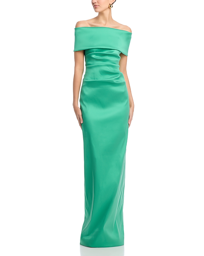 Teri Jon by Rickie Freeman Off Shoulder Mikado Column Gown