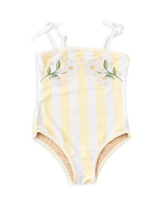 Girls' Embroidered Butter Striped Swimsuit - Little Kid