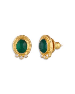 18K & 24K Yellow Gold Muse Emerald & Diamond Oval Stud Earrings