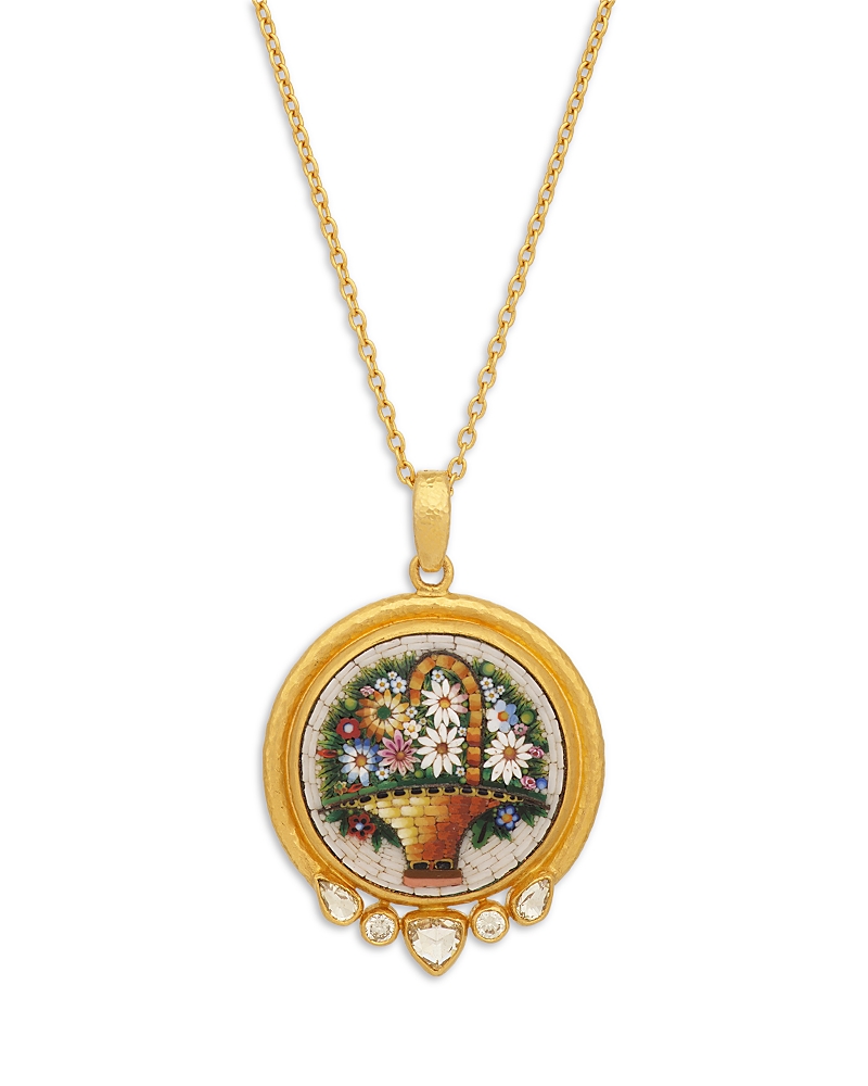 Gurhan 18K, 22K, & 24K Yellow Gold Antiquities Diamond Micro Mosaic Flower Pendant Necklace, 16