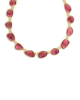 24K Yellow Gold Elements Tourmaline & Diamond Necklace, 16-18"