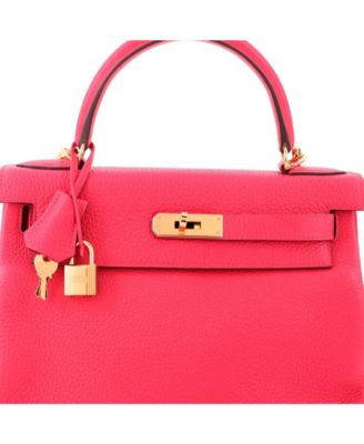 Kelly 28 Handbag Pink Clemence with Gold Hardware