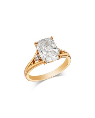Certified Lab Grown Diamond Elongated Cushion Solitaire Ring in 18K Yellow Gold, 3.16 tcw