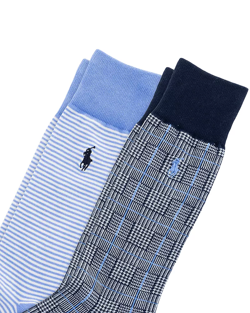 Polo Ralph Lauren Glen Plaid & Stripe Crew Socks, Pack of 2