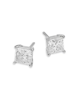 Certified Lab Grown Diamond Princess Stud Earrings in 18K White Gold, 2.96 tcw