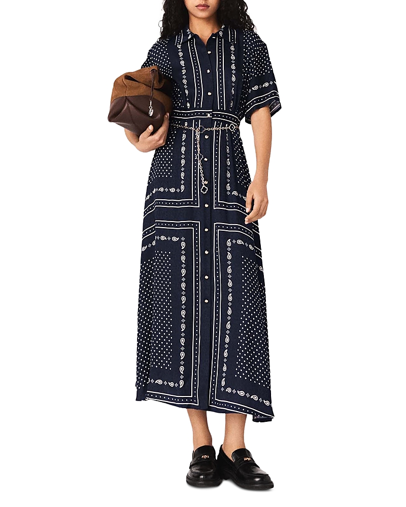 Maje Bandana Print Chain Belt Shirtdress