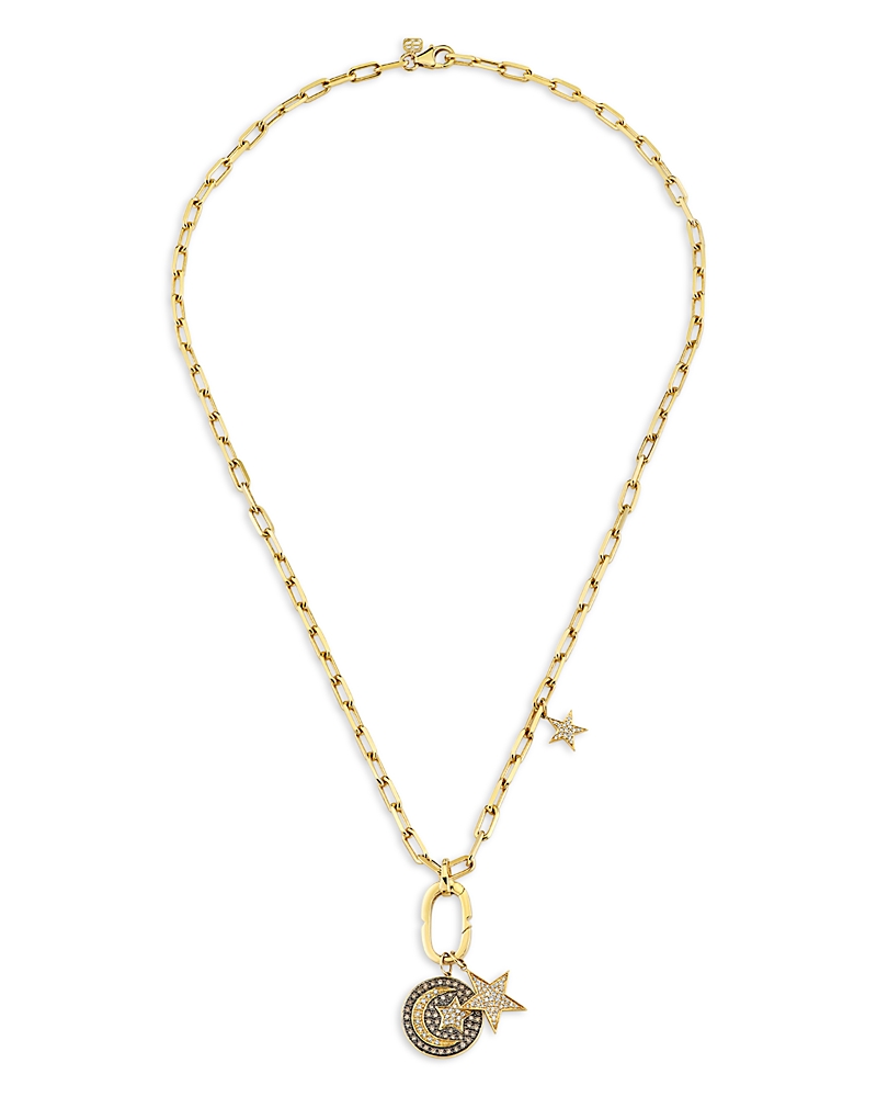 Sydney Evan 14K Yellow Gold Celestial Brown & White Diamond Star & Moon Pendant Necklace, 20