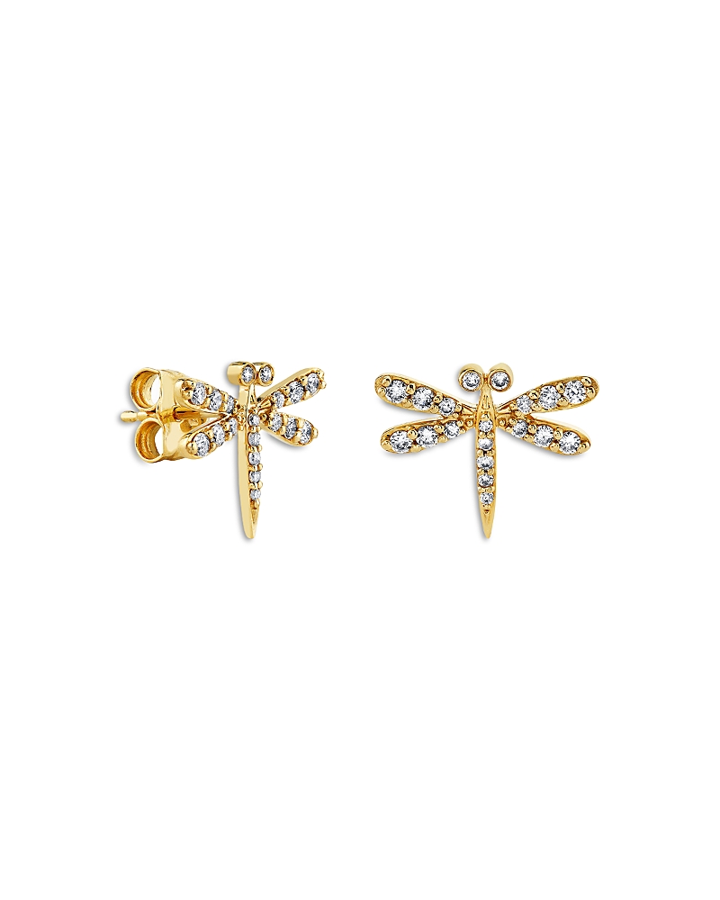 Sydney Evan 14K Yellow Gold Core Diamond Dragonfly Stud Earrings