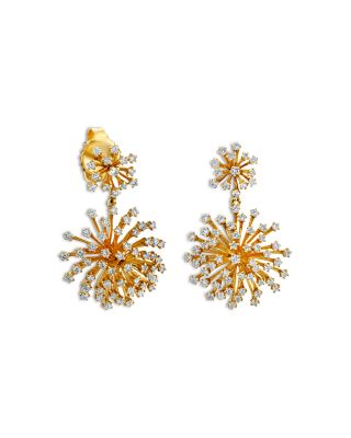 14K Yellow Gold Burst Diamond Desert Flower Drop Earrings