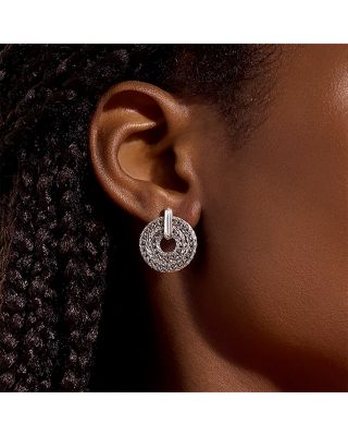 Sterling Silver Icon Woven Circle Doorknocker Drop Earrings